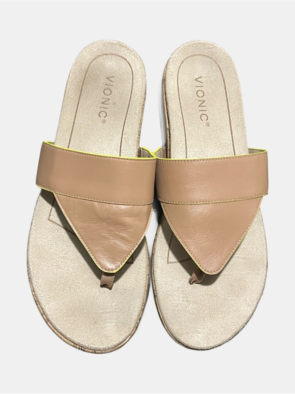 Vionic Jillian Sandals Tan Leather Toe-Style Slide Size 10